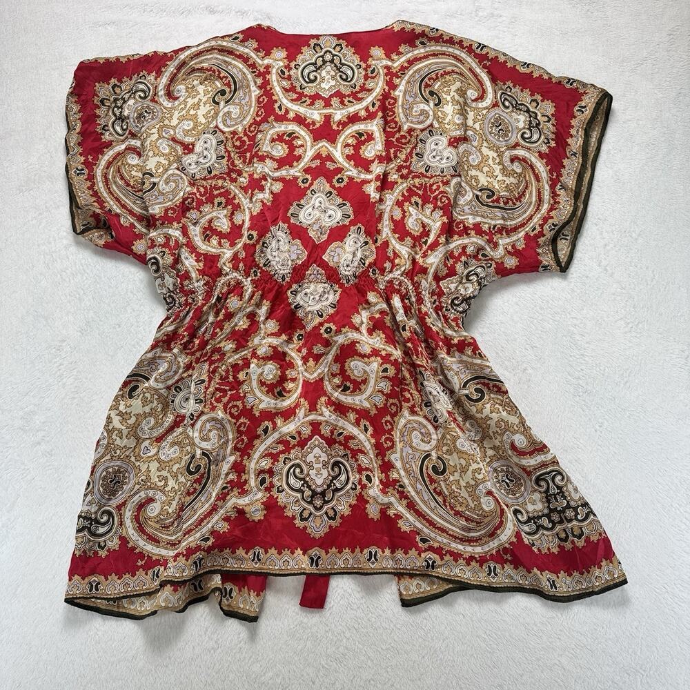 CAbi Silk Red Paisley Kimono Tie Front V Neck Short Flutter Sleeve Top MediumEUC - Picture 2 of 5